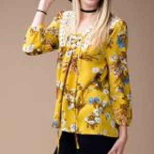 Mustard yellow floral printed boho boutique top